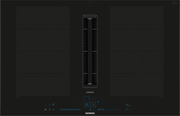 Siemens StudioLine EX877NX68E - iQ700 Induktionskochfeld mit Dunstabzug mit 5 Jahre Garantie, Flex Zone, Mit Rahmen aufliegend, 80 cm